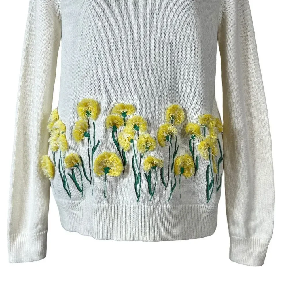Talbots Ivory Yellow Floral Embroidered Sweater